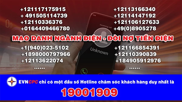 Các số điện thoại mạo danh ngành điện gọi điện đòi nợ tiền điện mà Trung tâm Chăm sóc khách hàng Điện lực miền Trung đã ghi nhận 