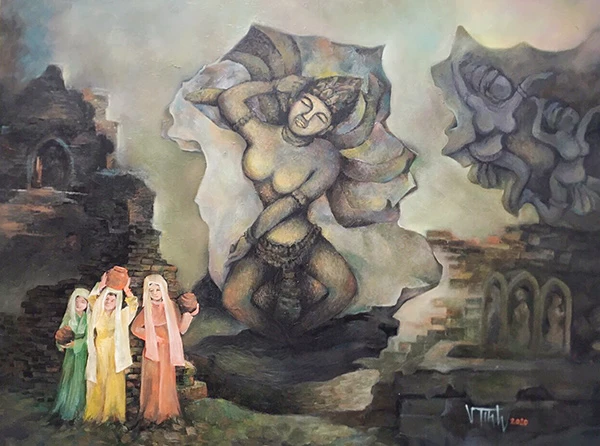 Tác phẩm "Mảnh ghép", tranh sơn dầu của tác giả Võ Văn Thanh Tịnh tham gia triển lãm "Hội tụ sắc màu" tại Bảo tàng Mỹ thuật Đà Nẵng