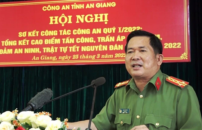 Đại tá Đinh Văn Nơi - Giám đốc Công an tỉnh phát biểu chỉ đạo tại Hội nghị giao ban công tác Công an Quý I/2022.