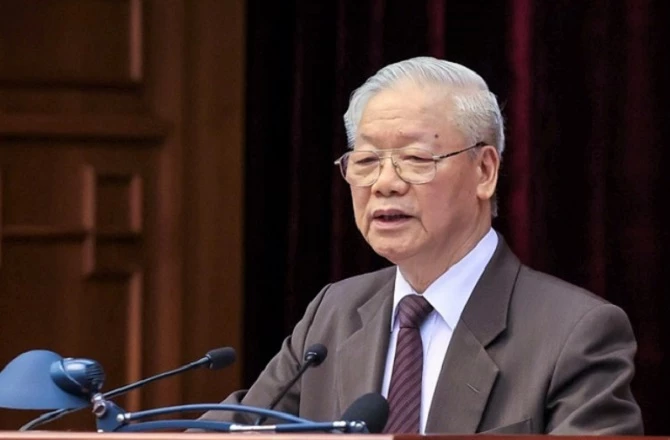 Tổng Bí thư Nguyễn Phú Trọng phát biểu tại Hội nghị triển khai Nghị quyết 13 . nhấn mạnh yêu cầu tạo bước chuyển có tính đột phá trong phát triển kinh tế - xã hội vùng ĐBSCL.