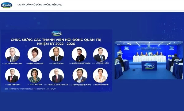 Các thành viên Hội đồng quản trị mới của Vinamilk nhiệm kỳ 2022-2026.