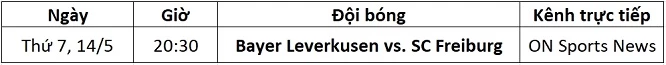 Lịch thi đấu và kênh trực tiếp Bundesliga ngày 14/05.