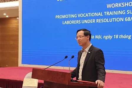 Tiến sĩ Trương Anh Dũng phát biểu tại Hội thảo thúc đẩy hỗ trợ đào tạo nghề cho doanh nghiệp và người lao động theo Nghị quyết 68/NQ-CP ngày 1/7/2021 của Chính phủ