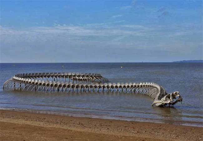 Hình ảnh bộ xương quái vật khổng lồ trồi lên giữa mặt biển gây khiếp đảm, vẫn thu hút nườm nượp du khách đến check-in - Ảnh 2.
