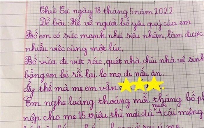 Học sinh tiểu học làm văn tả bố giỏi như 'siêu nhân' nhưng vẫn bị mẹ chê tả tơi khiến dân mạng cười ngất Ảnh 1