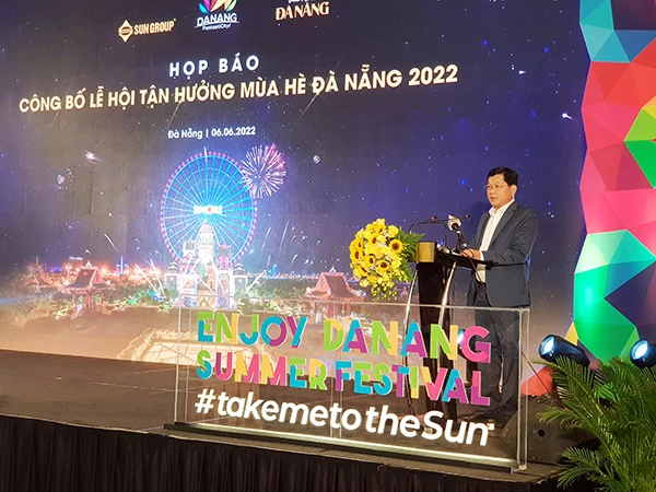 Phó Chủ tịch UBND TP Đà Nẵng Trần Phước Sơn phát biểu tại cuộc họp báo công bố Lễ hội "Tận hưởng mùa hè Đà Nẵng 2022"