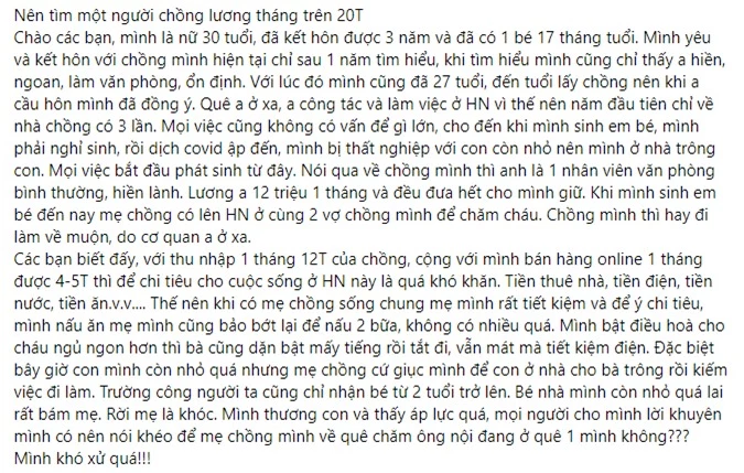 Ở nhà chăm con, người vợ trẻ chạnh lòng khi thấy mẹ chồng sống quá tiết kiệm, nói lời đầy ẩn ý