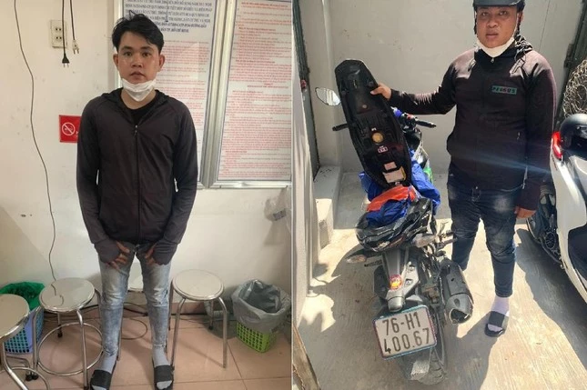 Huỳnh Quang Phú và Huỳnh Minh Trí bị bắt quả tang khi đang tạt mắm tôm vào nhà người dân. Ảnh: Công an cung cấp