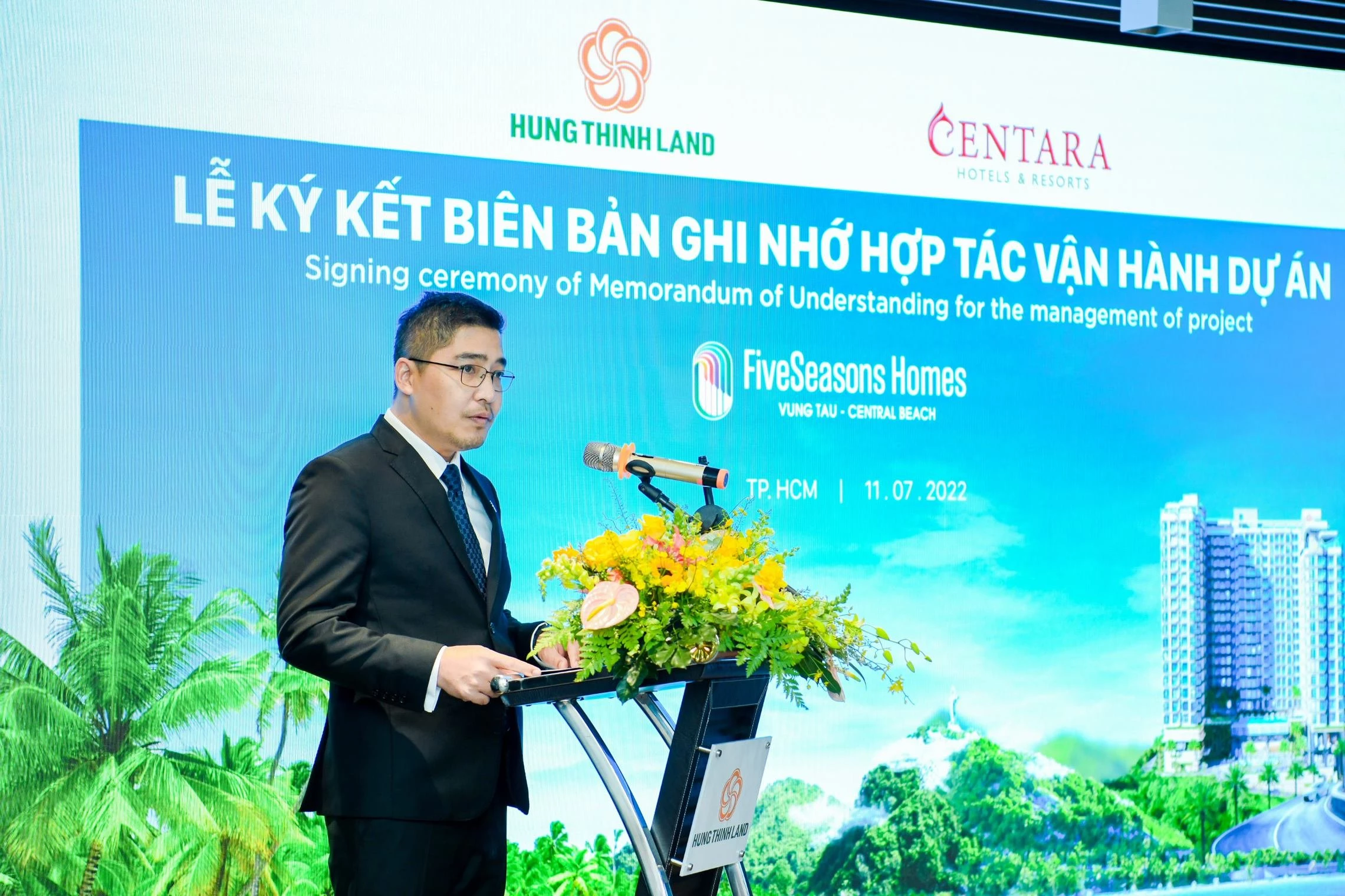 Ông Thiệu Lê Bình – Phó Tổng Giám đốc Hưng Thịnh Land đại diện phát biểu.
