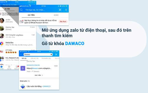 Tài khoản ZaloOA để Dawaco tương tác với khách hàng