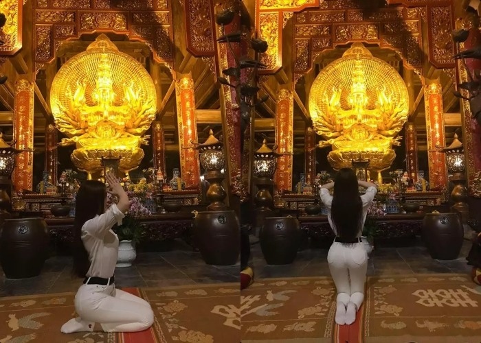 Mặc đồ ngắn cũn ở nơi đền chùa linh thiêng, các hot girl 9X gây tranh cãi dữ dội