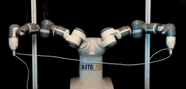 Robot can untie knotted cables but cannot pick them up off the ground