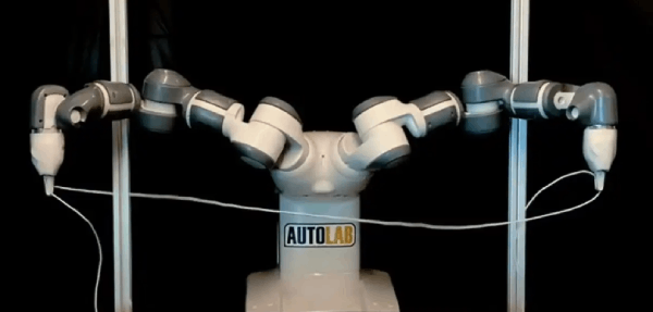 Robot can untie cables that are knotted but cannot pick them up off the ground.