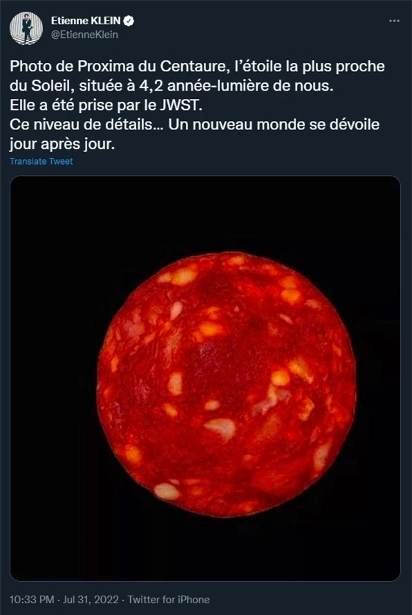 Đăng ảnh xúc xích nhưng nói là ảnh sao do kính viễn vọng James Webb chụp được, nhà khoa học Pháp đánh lừa cả cộng đồng mạng - Ảnh 1.