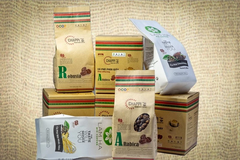 Nhiều sản phẩm càn phê mang thương hiệu Chappi Mountains Coffee của Công ty TNHH Daisy International, được tỉnh Lâm Đồng công nhận là sản phẩm OCOP 4 sao.