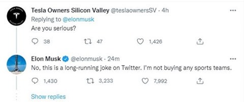 Tỷ phú Elon Musk tuyên bố việc mua MU chỉ là trò đùa