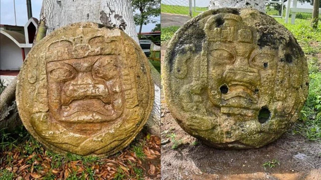 Hai bức phù điêu tạc hình khuôn mặt của người cai trị địa phương.