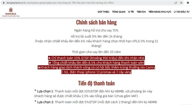 Chính sách bán hàng được đăng trên website dongtayland.vn với nhiều ưu đãi dành cho khách hàng “xuống tiền” tại dự án Imperia Grand Plaza Đức Hòa. Chính sách bán hàng được đăng trên website dongtayland.vn với nhiều ưu đãi dành cho khách hàng “xuống tiền” tại dự án Imperia Grand Plaza Đức Hòa.