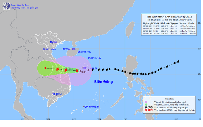 Bão số 4 sẽ 'quần thảo' trên đất liền khu vực Quảng Trị đến Quảng Ngãi và Kon Tum, Gia Lai