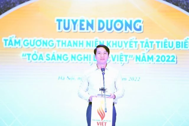 Bí thư Thường trực Trung ương Đoàn, Chủ tịch Trung ương Hội Liên hiệp thanh niên Việt Nam Nguyễn Ngọc Lương phát biểu tại lễ tuyên dương.