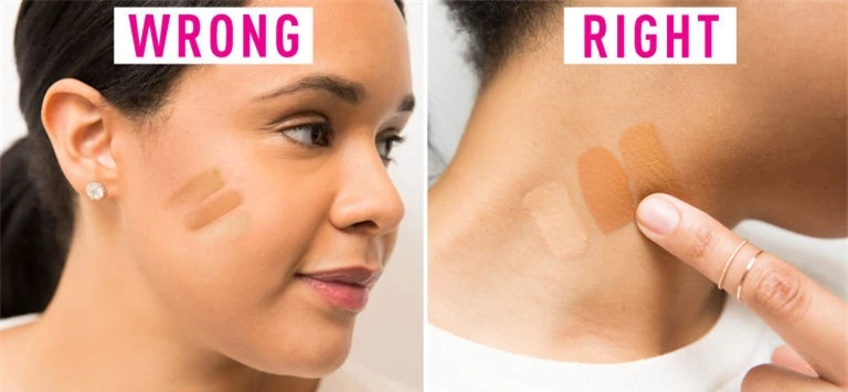 

Không nên thử kem nền trên mặt mà hãy thử ở phần cổ để xem màu nào tệp nhất vào da  