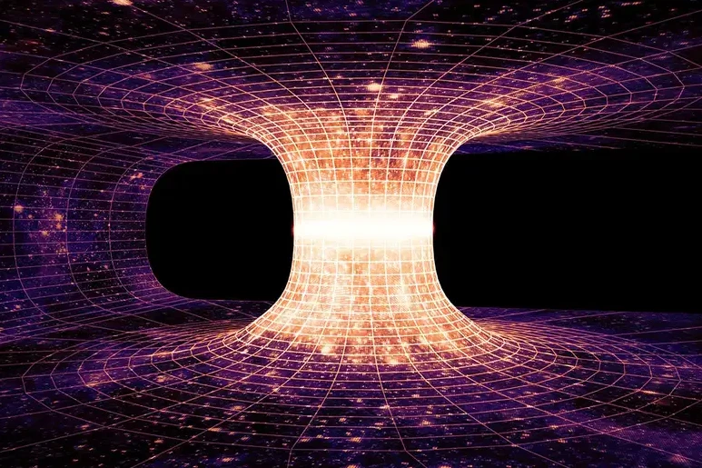 A wormhole connects two points in spacetime.