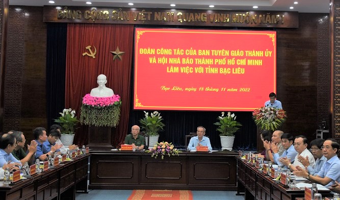 Đoàn công tác Ban Tuyên giáo Thành ủy và Hội Nhà báo TP Hồ Chí Minh có buổi làm việc với lãnh đạo tỉnh Bạc Liêu.