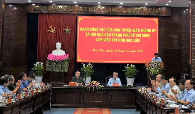 Đoàn công tác Ban Tuyên giáo Thành ủy và Hội Nhà báo TP Hồ Chí Minh có buổi làm việc với lãnh đạo tỉnh Bạc Liêu.