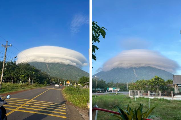 Hình ảnh mây ảo diệu, bao quanh đỉnh núi Bà Đen, Tây Ninh như một chiếc đĩa bay khổng lồ được người dân chụp lại vào sáng ngày 24/11. (Ảnh Huy Bùi, Page Tây Ninh)