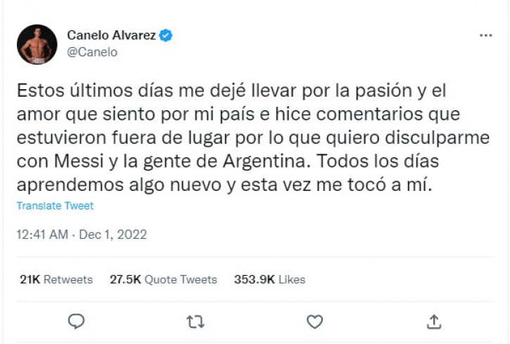 Canelo đăng đàn xin lỗi Messi