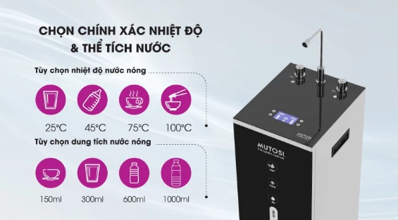 Người dùng có thể chọn thể tích và nhiệt độ nước mong muốn.