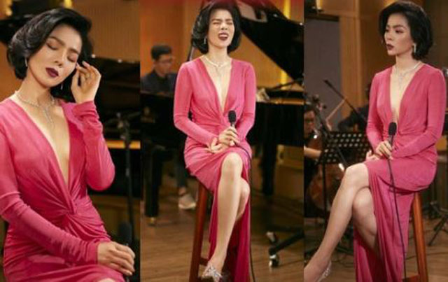 Lệ Quyên diện mốt xẻ tới rốn, nửa kín nửa hở đến phòng thu