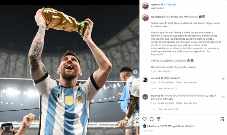 Messi nhắn gửi lời tâm can tới NHM sau khi vô địch World Cup 2022