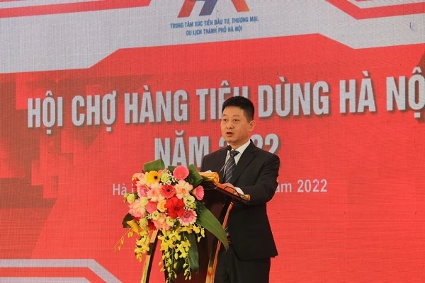 Ông Bùi Duy Quang - Phó giám đốc Trung tâm Xúc tiến Đầu tư, Thương mại, Du lịch thành phố Hà Nội phát biểu tại sự kiện