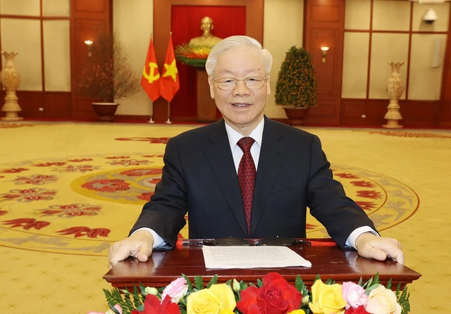 Tổng Bí thư Nguyễn Phú Trọng gửi Lời chúc Tết Xuân Quý Mão 2023. Ảnh: TTXVN