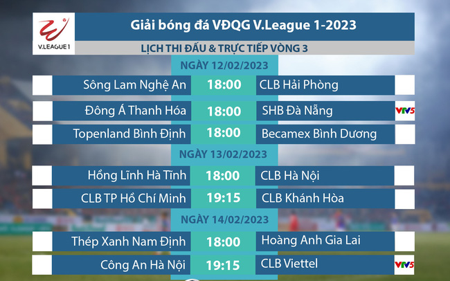 Lịch thi đấu và trực tiếp vòng 3 V.League 2023: Tâm điểm CLB Viettel vs Công an Hà Nội