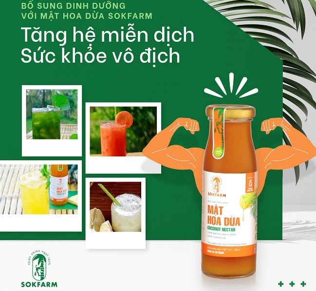 Sản phẩm mật hoa dừa của Công ty Sorfarm Trà Vinh 