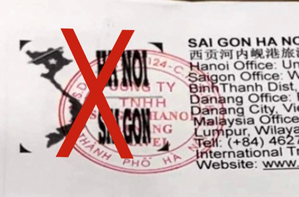 Logo in trên những giấy tờ như lệnh điều tour, lịch trình tour của Công ty TNHH Saigon Hanoi Danang Travel sử dụng logo bản đồ Việt Nam nhưng không có hình ảnh quần đảo Hoàng Sa và Trường Sa.