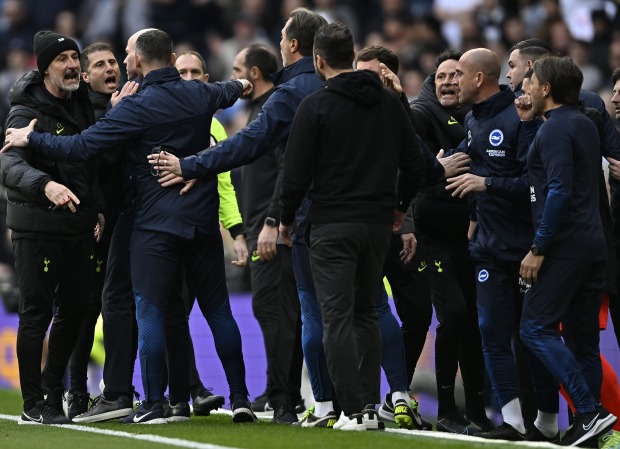 Xô xát nhau, HLV Tottenham và Brighton bị đuổi khỏi sân