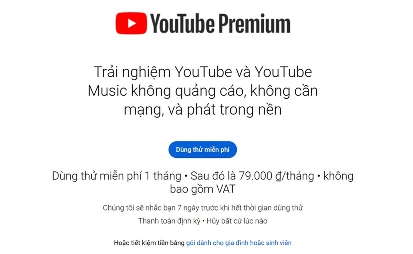 YouTube bắt đầu thu phí xem video không quảng cáo tại Việt Nam