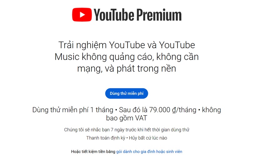 YouTube bắt đầu thu phí xem video không quảng cáo tại Việt Nam
