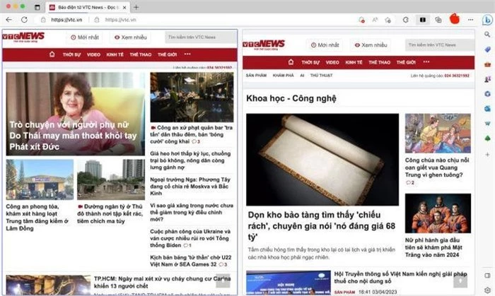 Giao diện Edge mới sau khi được chia đôi.