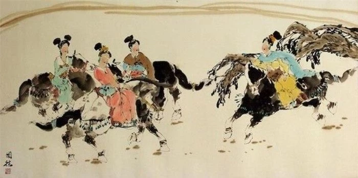 Phụ nữ thời Đường cưỡi ngựa du xuân. (Ảnh: Sohu)