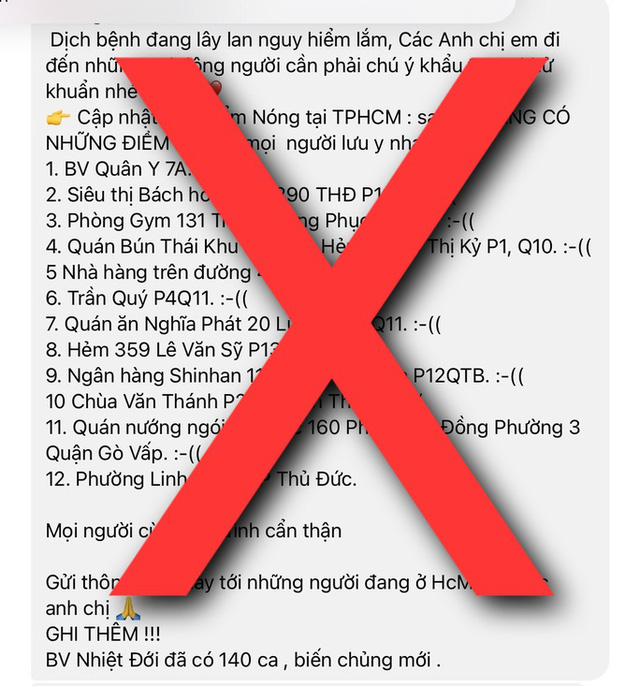 Thành phố Hồ Chí Minh bác bỏ thông tin lan truyền về các điểm nóng COVID-19