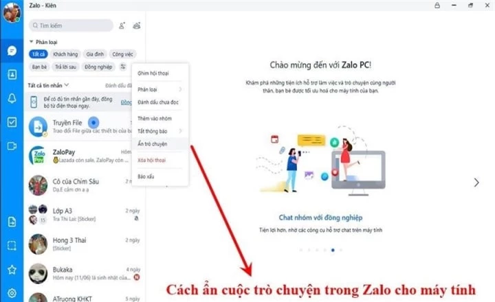 Cách ẩn cuộc trò chuyện Zalo trong một nốt nhạc - 1