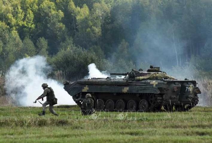 Binh sĩ Ukraine tham gia cuộc tập trận quốc tế "Rapid Trident" tại thành phố miền Tây Lviv. Ảnh minh họa: AFP/TTXVN