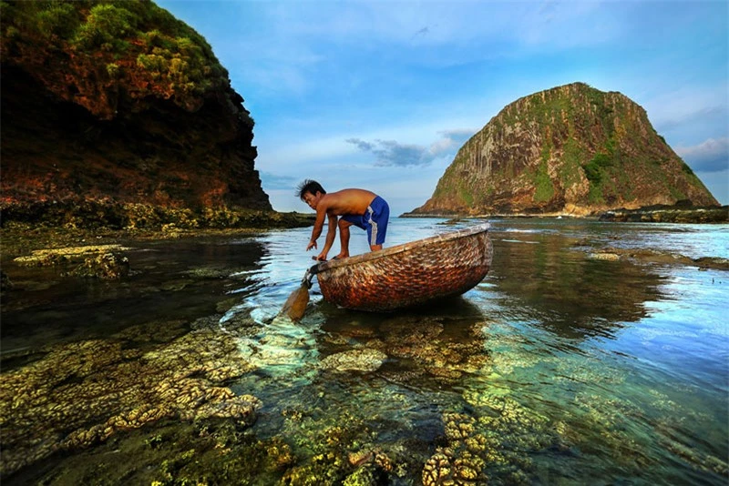 Khi nước thủy triều rút, du khách có thể đi bộ ra đến chân Hòn Yến, chúng ta có thể nhìn thấy các sinh vật biển như san hô, cầu gai bám vào các vánh đá thật ấn tượng… Ảnh: CTV.