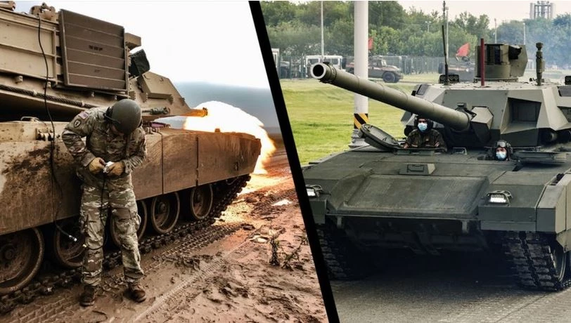 Xe tăng Abrams và T-14 Armata.