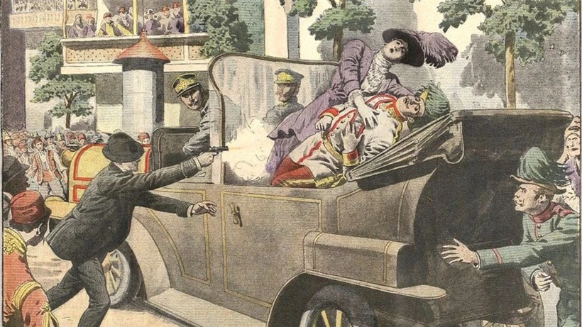 Bức tranh mô tả vụ ám sát Thái tử Ferdinand.