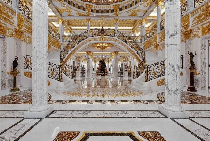 Cận cảnh bên trong căn biệt thự giá 4.800 tỷ đồng đắt nhất ở "thành phố vàng" Dubai: Nội thất dát vàng lá, đá cẩm thạch sáng lung linh